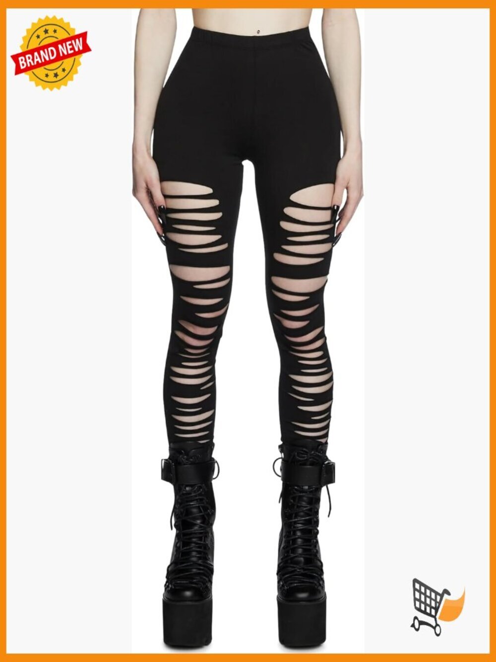 High Waist Shredded Leggings Gothic Edgy Stretch Cotton